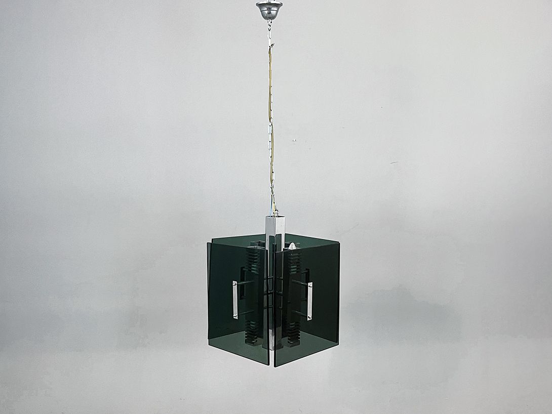 Foto Smoked Glass Cube Lamp h113