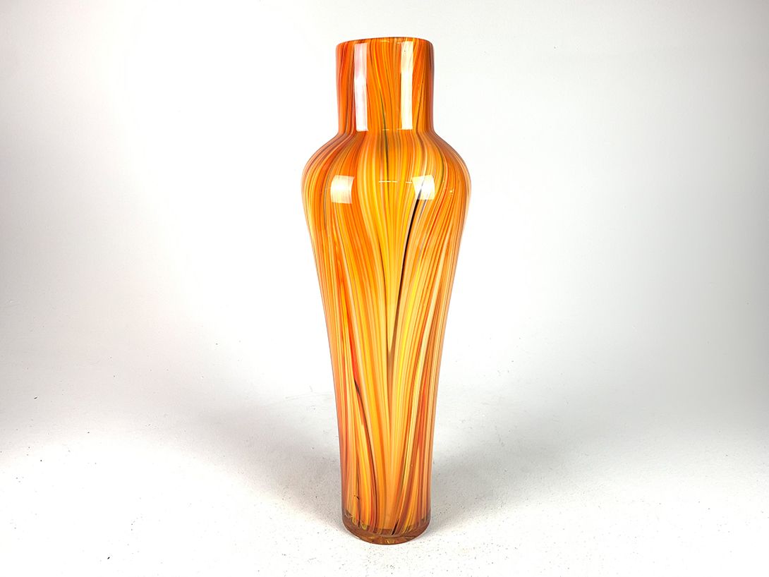 Foto Tall Bright Orange Murano Floor Vase, Glass, Running Paint h63