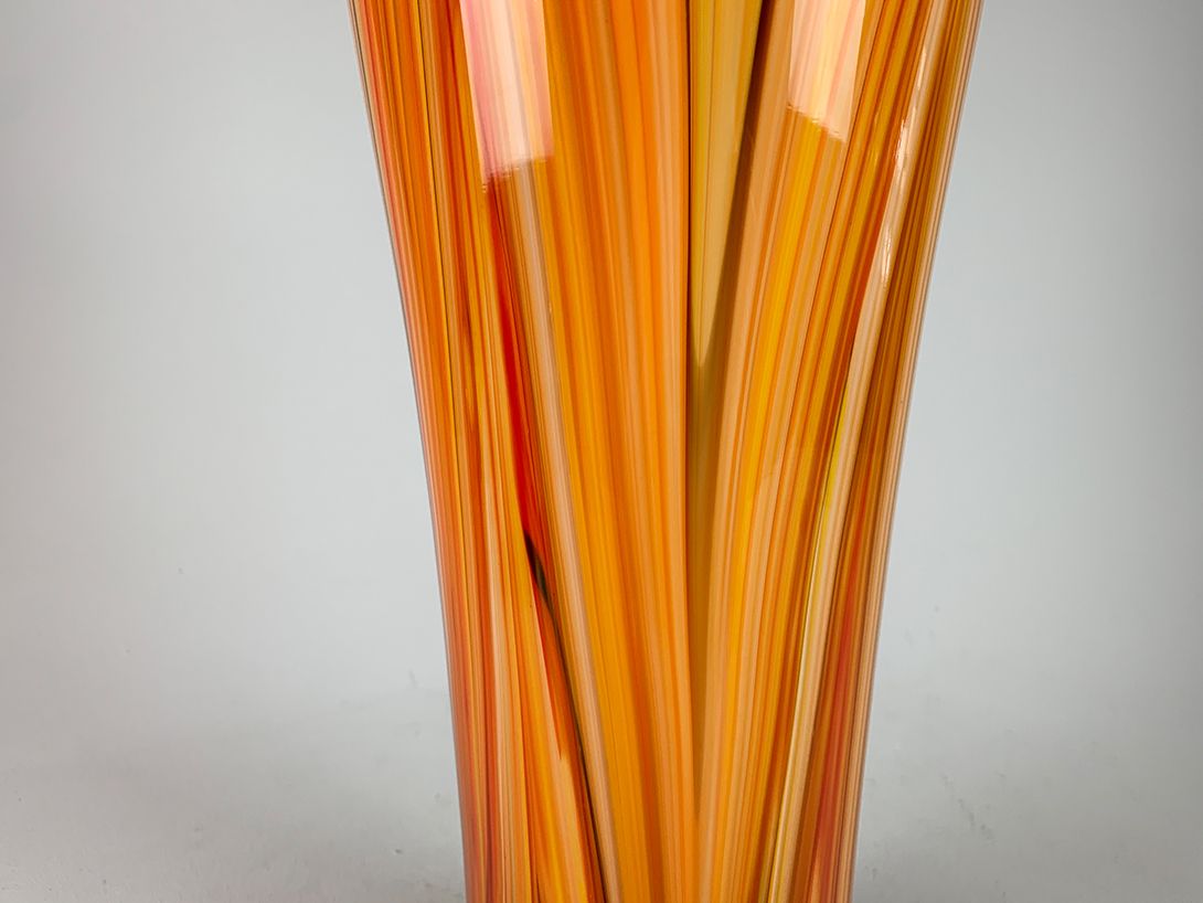 Foto Tall Bright Orange Murano Floor Vase, Glass, Running Paint h63
