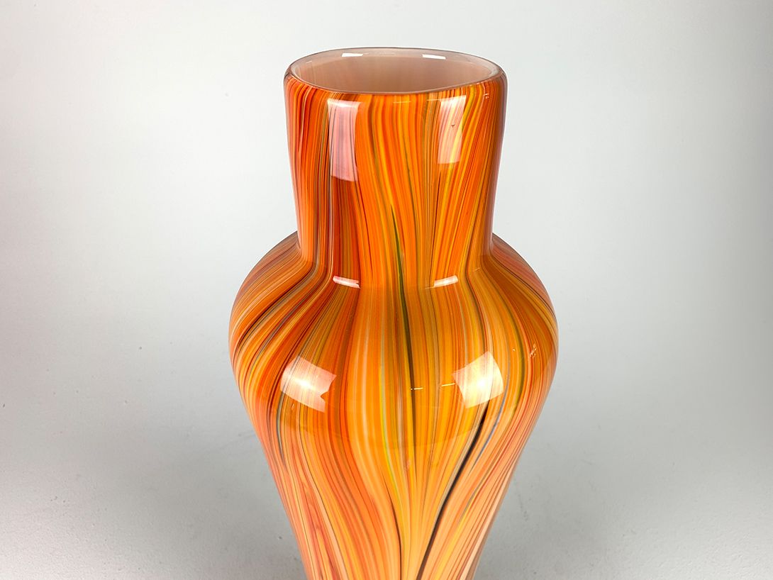 Foto Tall Bright Orange Murano Floor Vase, Glass, Running Paint h63