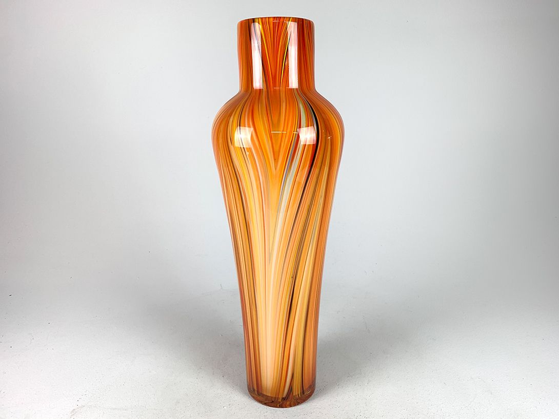 Foto Tall Bright Orange Murano Floor Vase, Glass, Running Paint h63