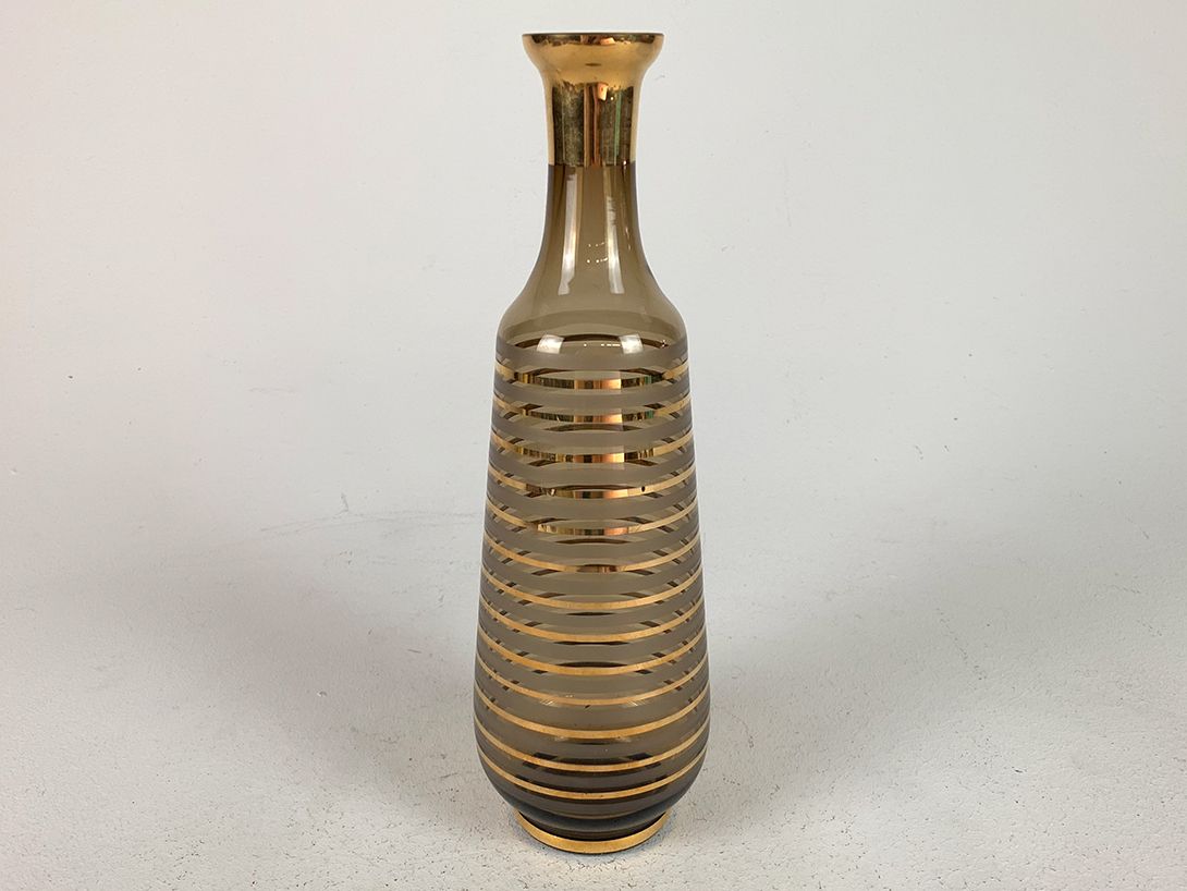 Foto Smoked Glass Vase with Golden Stripes 1953 h30