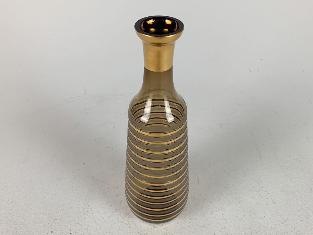 Foto Smoked Glass Vase with Golden Stripes 1953 h30