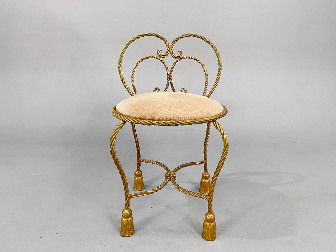 Foto Brass Chair with Ornate Cord Frame and Apricot Upholstery