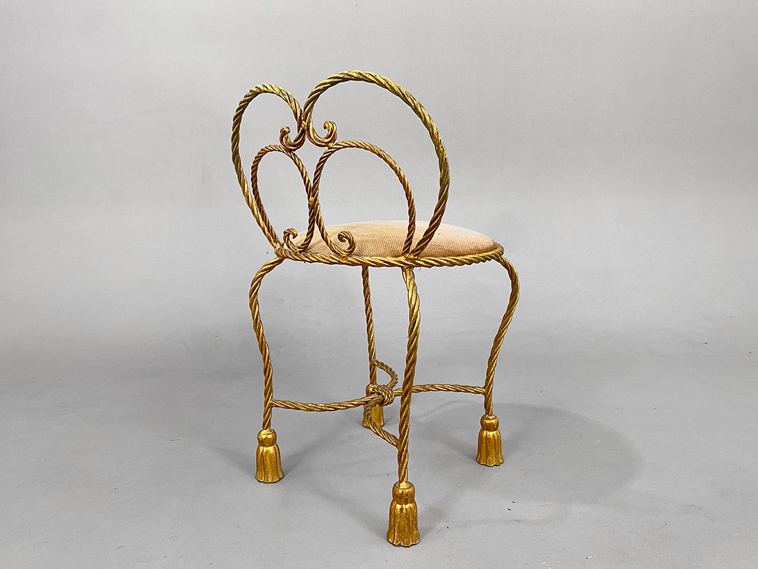 Foto Brass Chair with Ornate Cord Frame and Apricot Upholstery