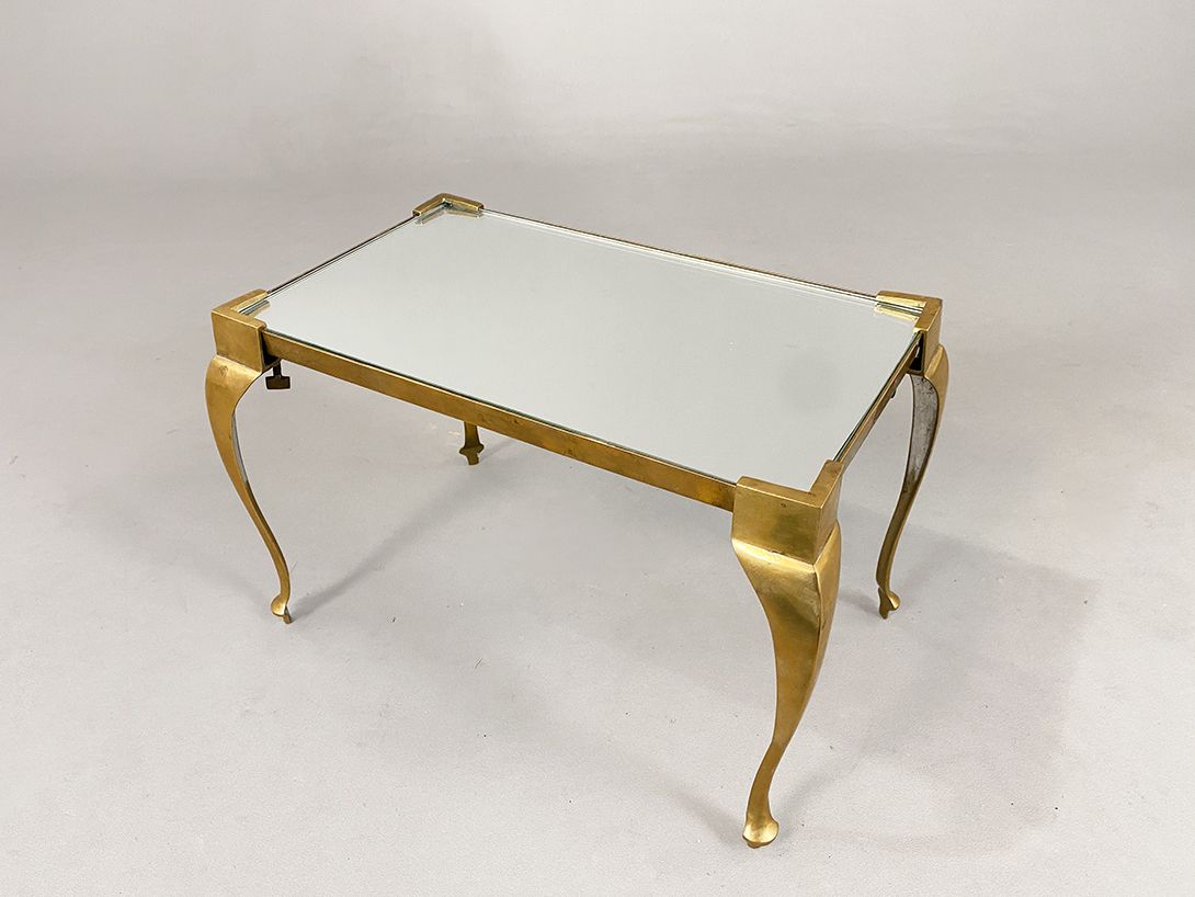 Foto Small Brass Table with Mirrored Tabletop h30x48x30