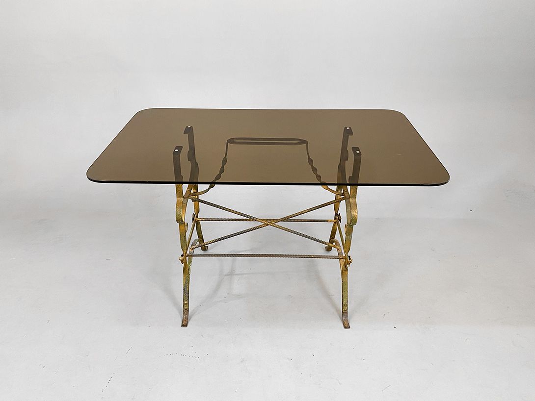 Foto Golden Ornate Table with Smoked Glass Plate h77x120x70