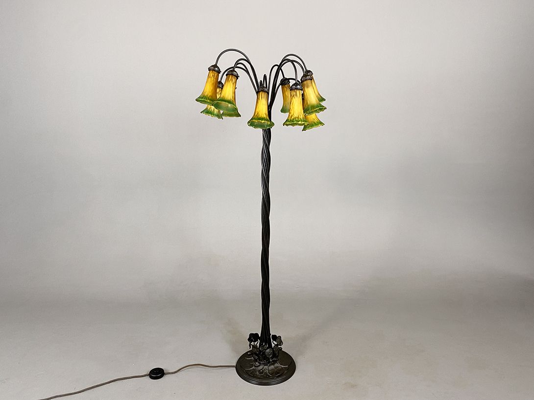 Foto Art Nouveau Floor Lamp with Glass Shades Potsdam 1965 h156 D1+