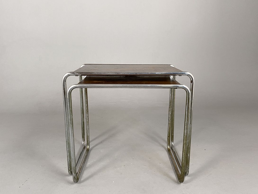 Foto Nesting Table Set with Wooden Top h55-60&#215;59-66&#215;39