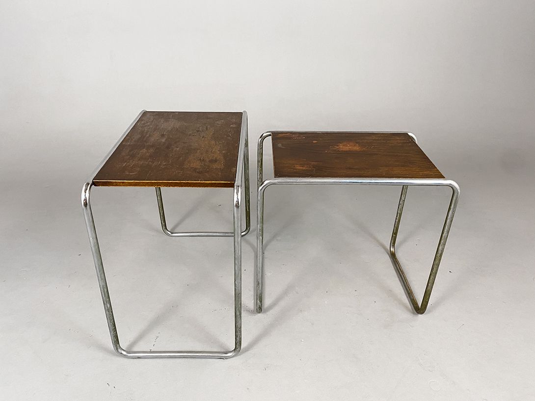 Foto Nesting Table Set with Wooden Top h55-60&#215;59-66&#215;39