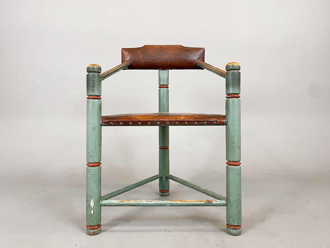 Foto Worpswede Sage Green and Brown Leather Corner Chair h90