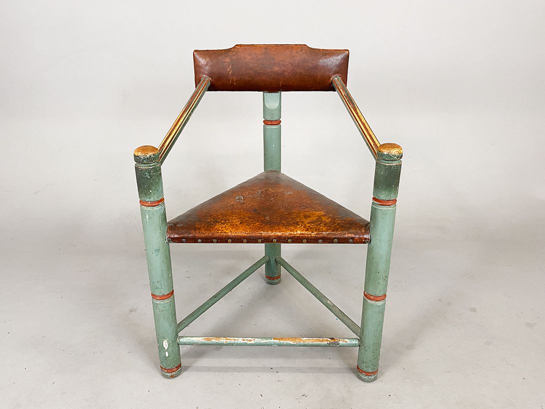 Foto Worpswede Sage Green and Brown Leather Corner Chair h90