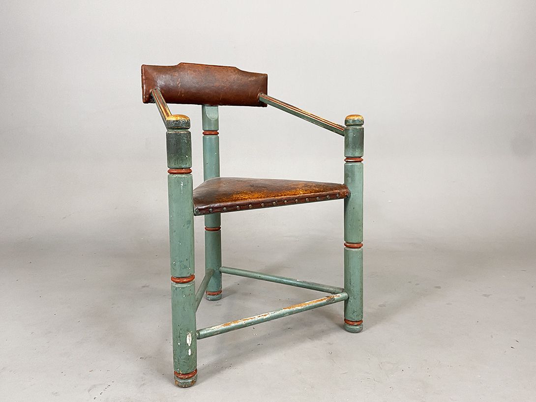 Foto Worpswede Sage Green and Brown Leather Corner Chair h90