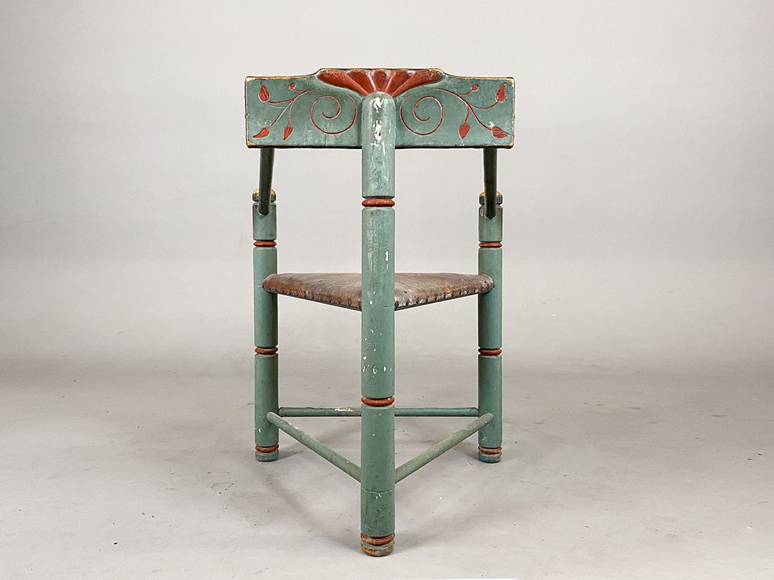 Foto Worpswede Sage Green and Brown Leather Corner Chair h90