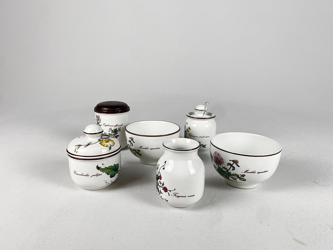 Foto Classic White Porcelain Dish Set Printed with Types of Flowers