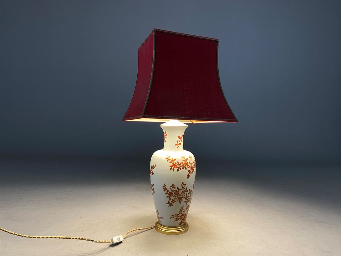 Foto Flower Patterned Porcelain Table Lamp Paris 1970 h84