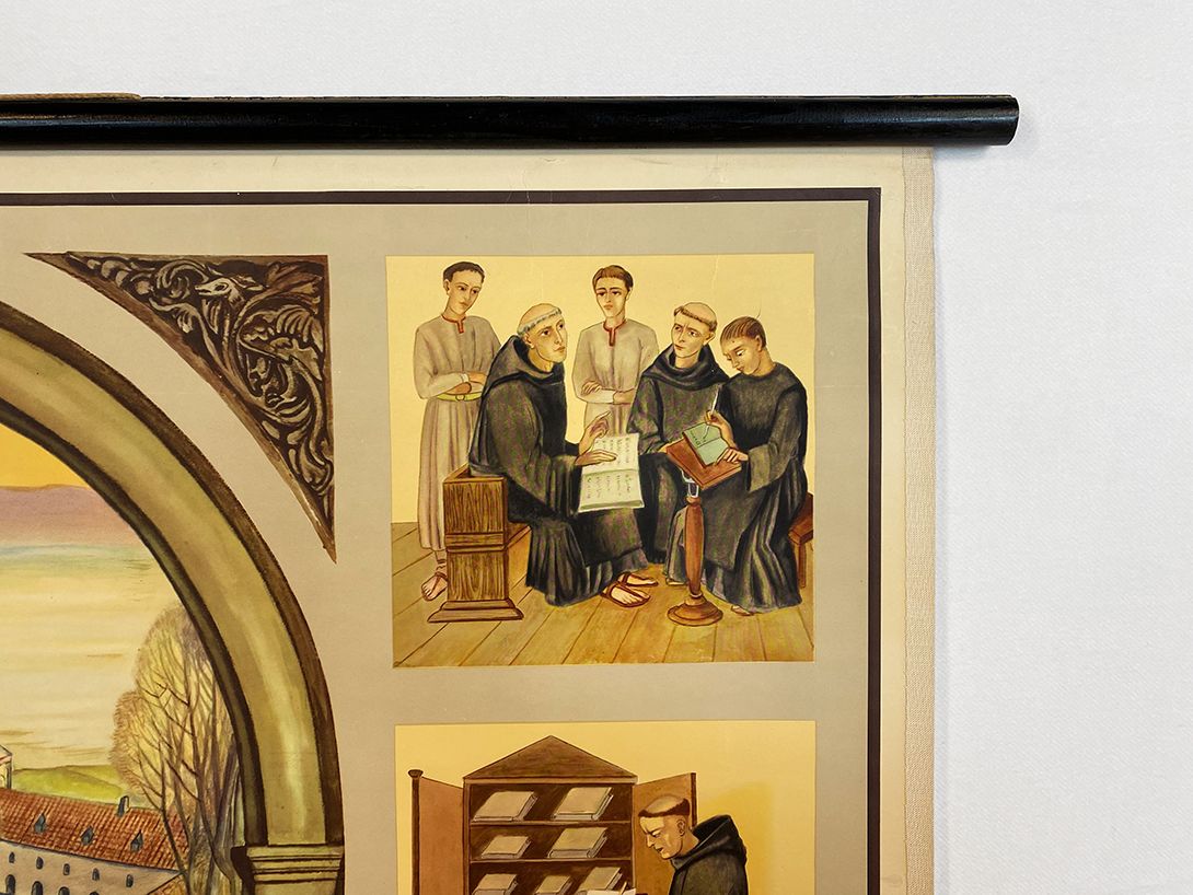 Foto German School Poster of the Monastic Life in the 12th Century 1952 h74 10027