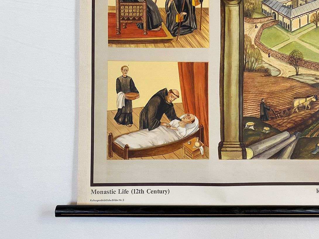 Foto German School Poster of the Monastic Life in the 12th Century 1952 h74 10027