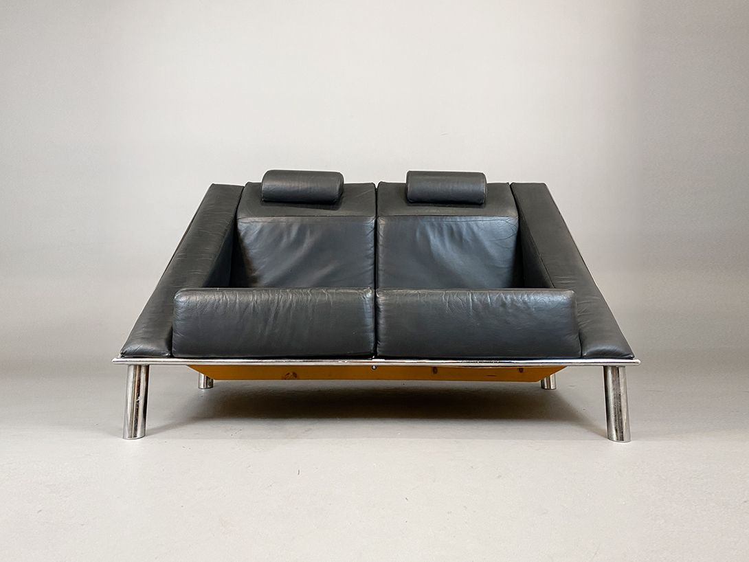 Foto Black Leather Memphis Two Seater Sofa