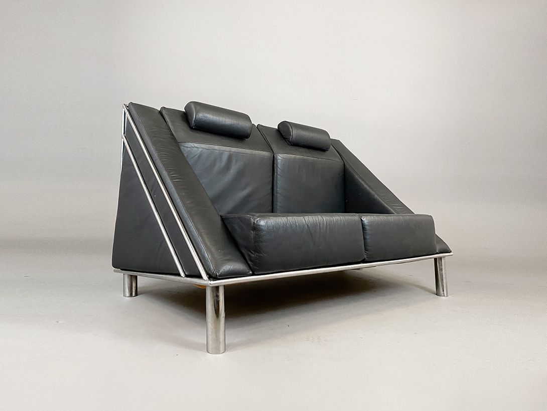 Foto Black Leather Memphis Two Seater Sofa