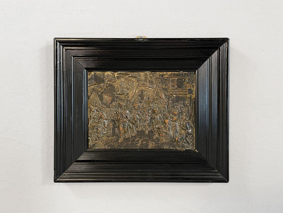 Foto Metal Relief Die Heimkehr des Tiroler Landsturms 1809 Takeoff from Defregger&#8217;s Painting h27 18B14