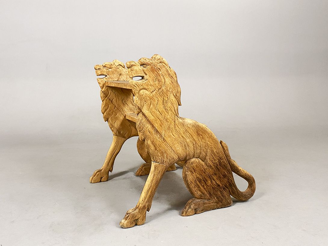 Foto Wooden Carved Lion Library Ladder