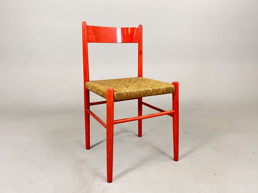 Foto Shiny Red Chair with Wicker Seat