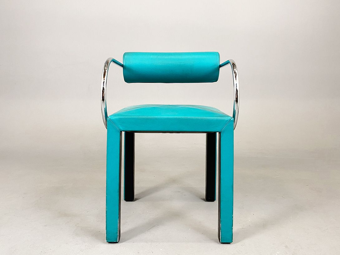 Foto Turquoise Memphis Leather Chair 80s