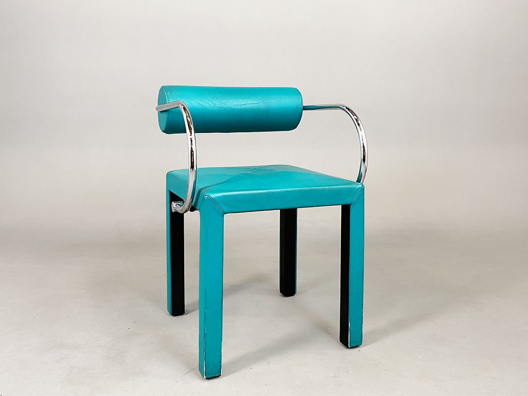 Foto Turquoise Memphis Leather Chair 80s