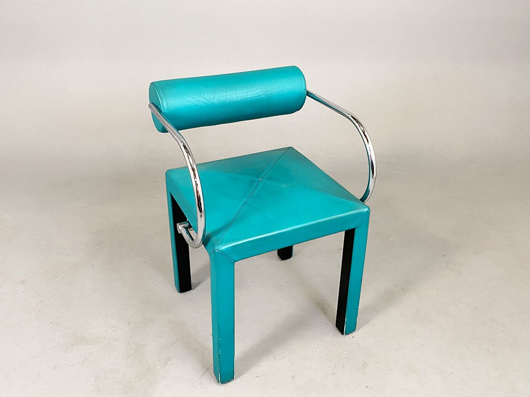 Foto Turquoise Memphis Leather Chair 80s