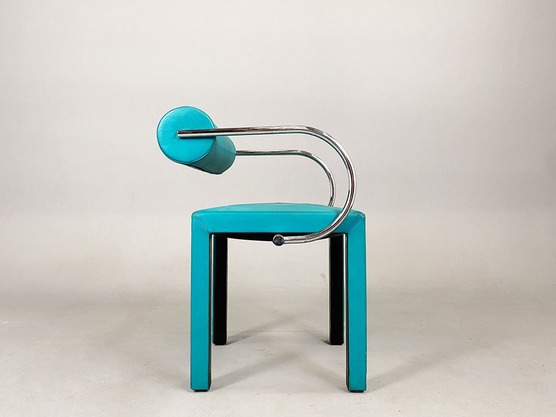Foto Turquoise Memphis Leather Chair 80s