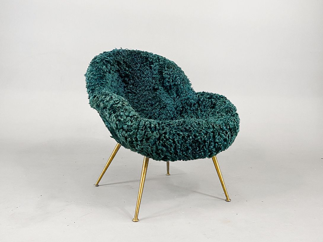Foto Fritz Neth Dark Green Furry Cocktail Chair h76