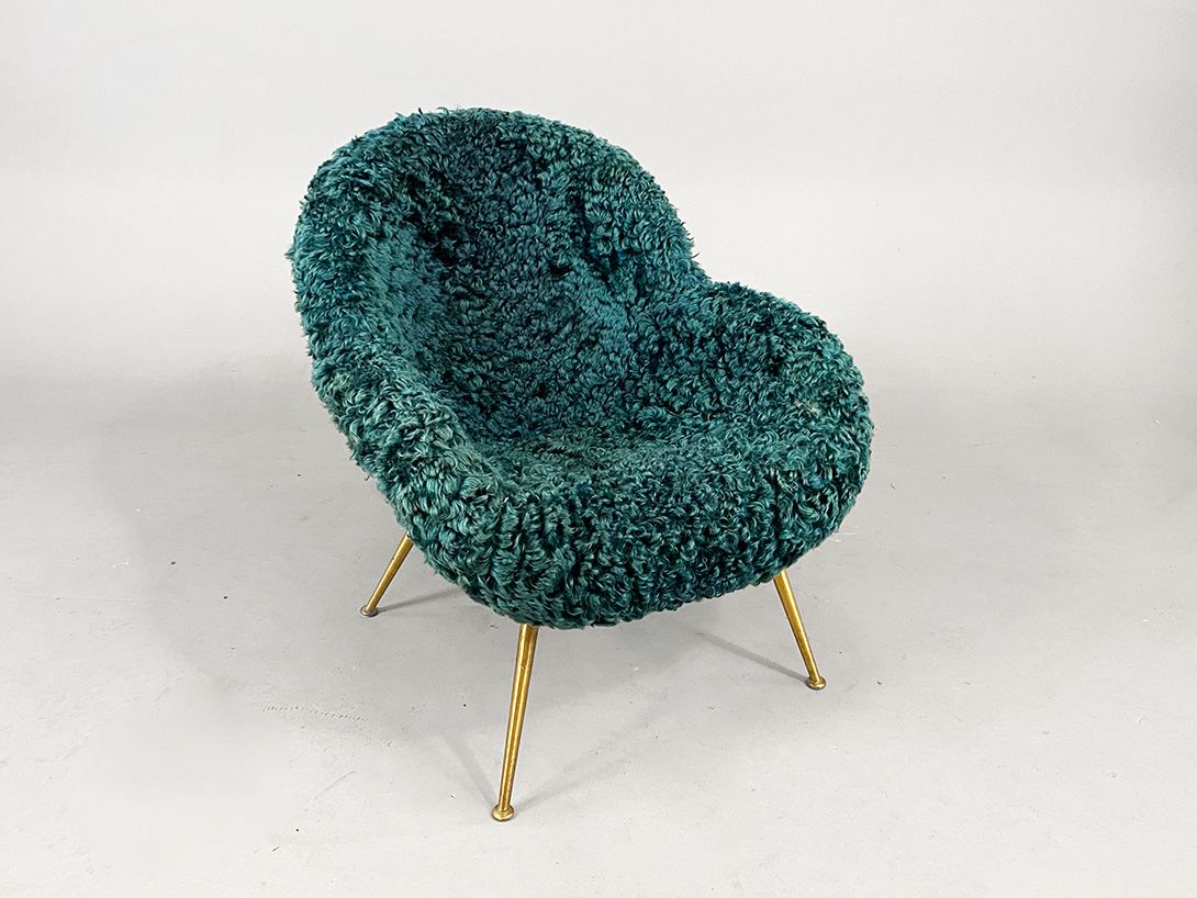 Foto Fritz Neth Dark Green Furry Cocktail Chair h76
