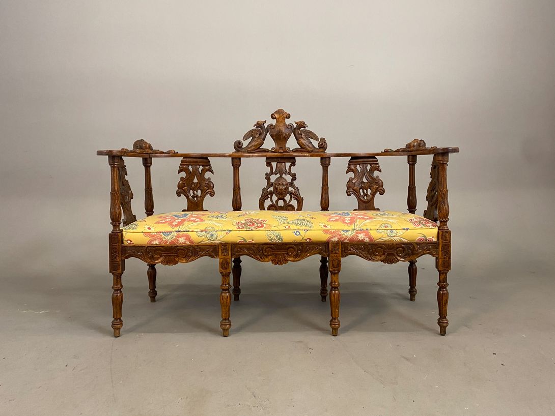 Foto Antique Bench Yellow Flower Pattern Seat h96x148x46