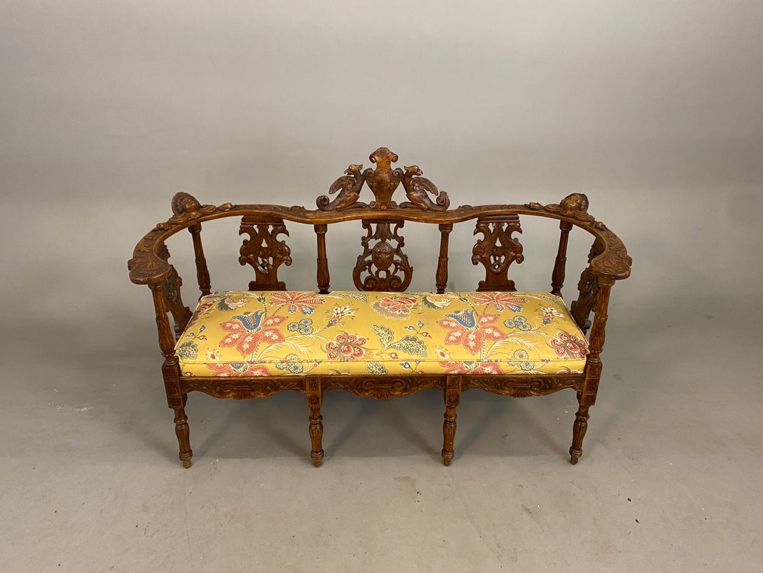 Foto Antique Bench Yellow Flower Pattern Seat h96x148x46