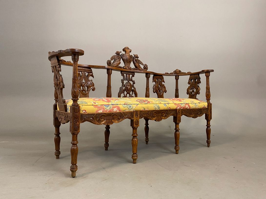 Foto Antique Bench Yellow Flower Pattern Seat h96x148x46