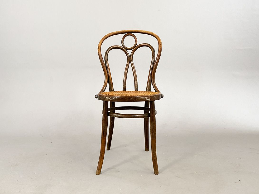 Foto Bentwood Di Mano In Mano Art Deco Wooden Chair with Wicker Seat