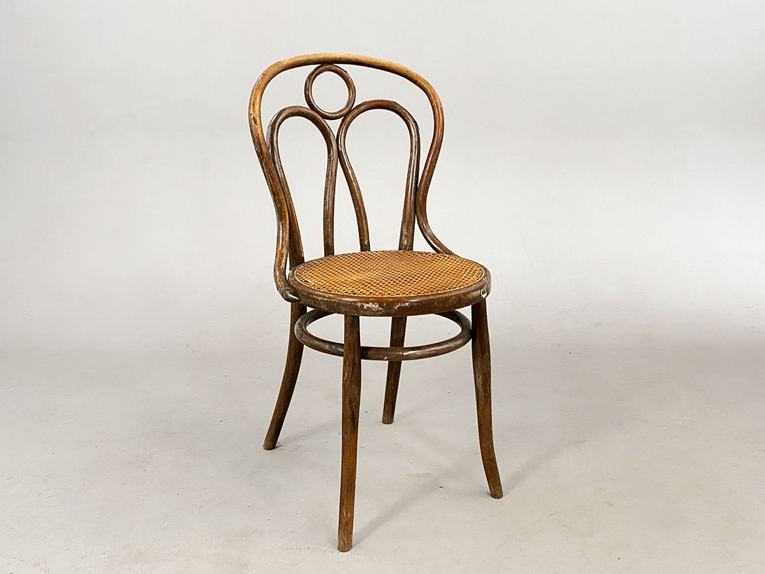Foto Bentwood Di Mano In Mano Art Deco Wooden Chair with Wicker Seat