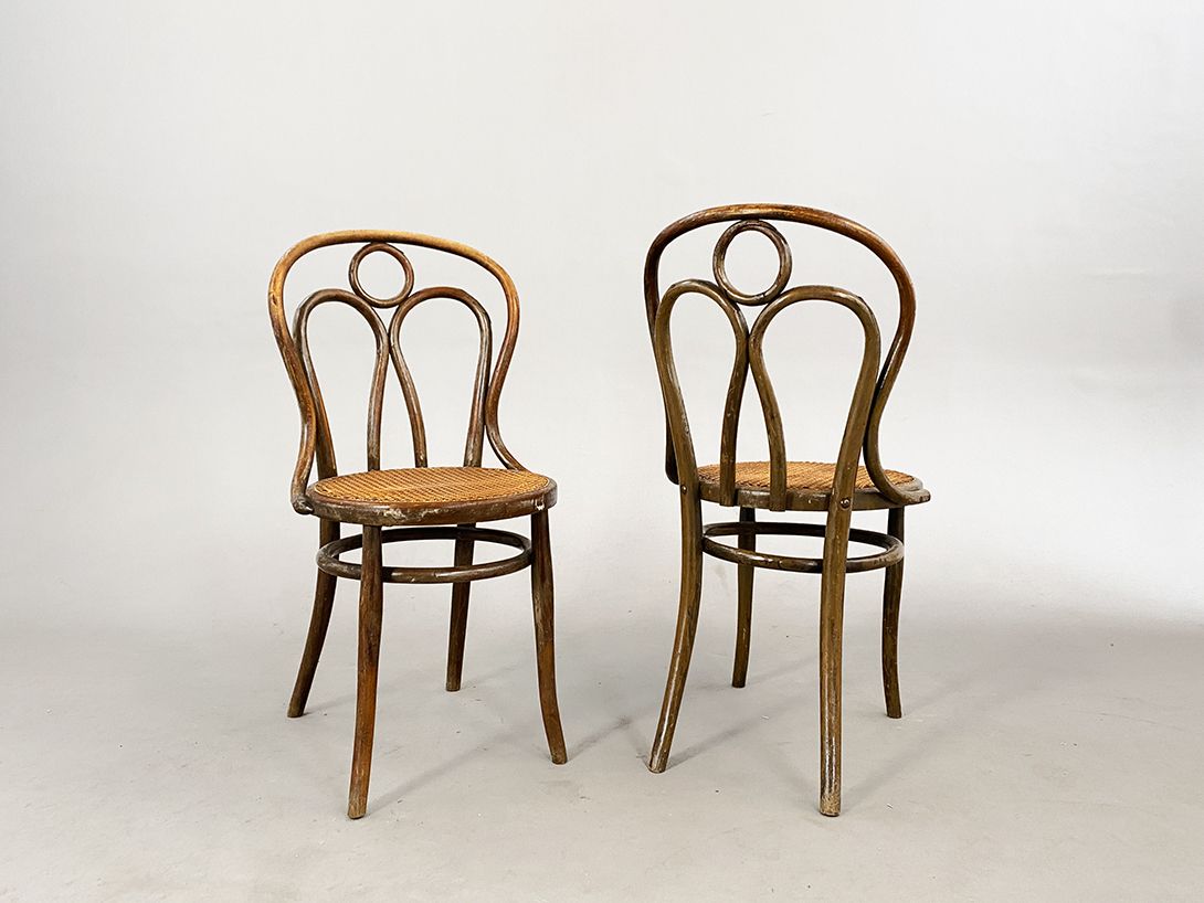 Foto Bentwood Di Mano In Mano Art Deco Wooden Chair with Wicker Seat