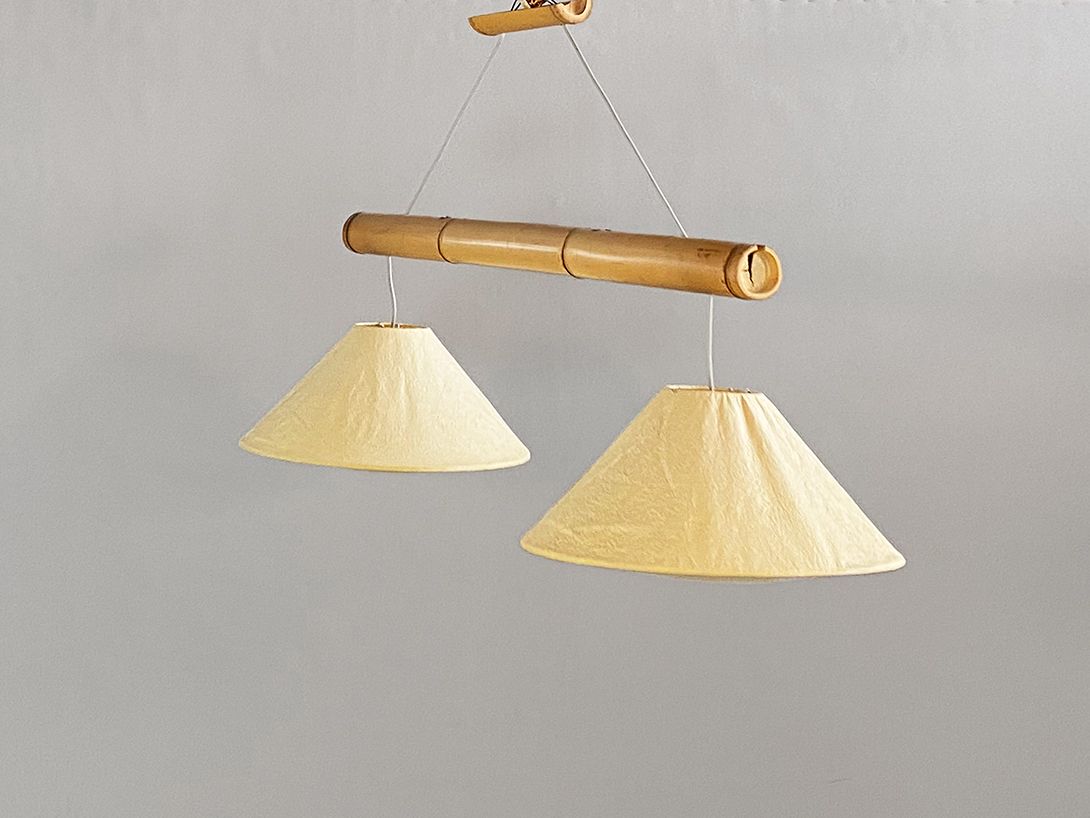 Foto Bamboo Pendant Lamp with two Shades h74 //