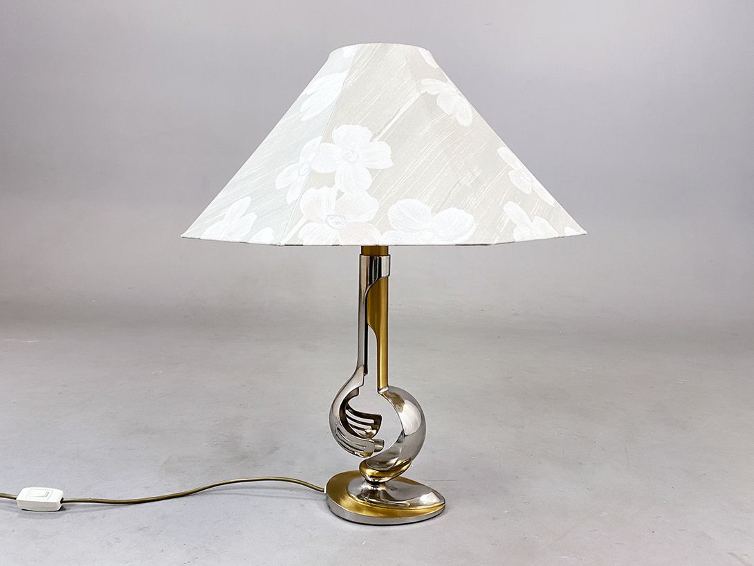 Foto Arty Curvy Brass and Chrome Table Lamp with Flower Shade h72