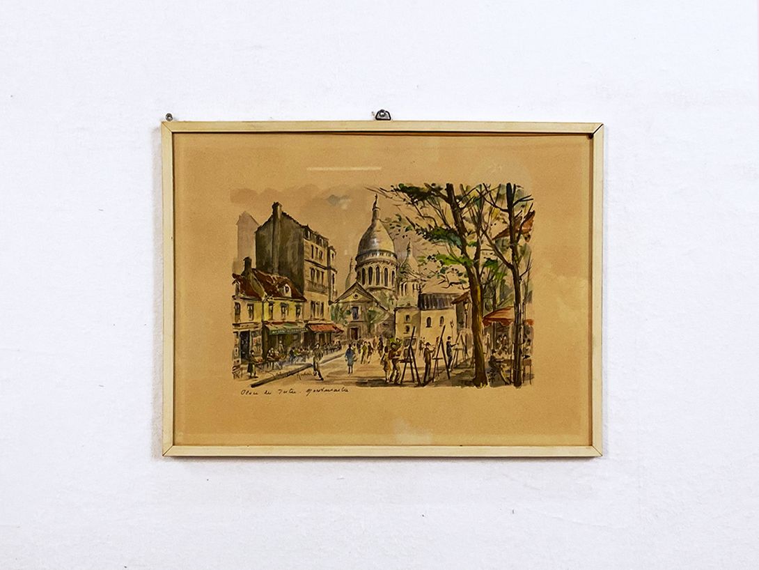 Foto Watercolor Paintig of Street in Paris with Sacré-Coeur in Background h34x46 16A23