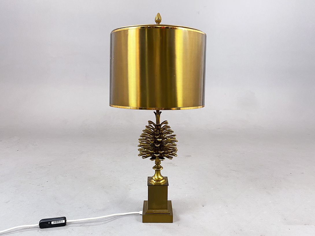 Foto Golden Desk Lamp Brass Pine France 1970 h78