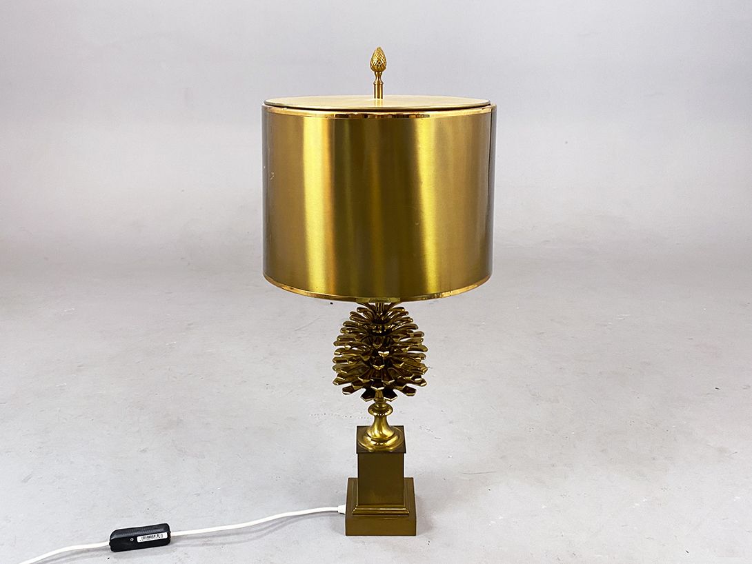 Foto Golden Desk Lamp Brass Pine France 1970 h78