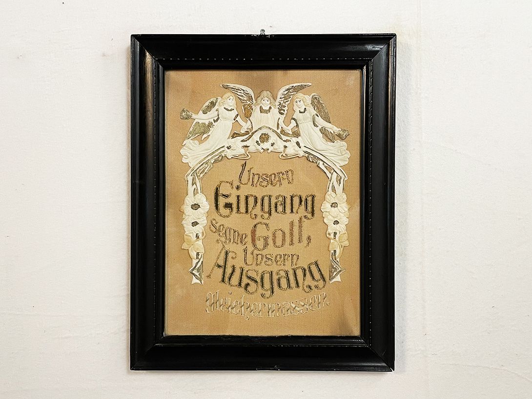 Foto Ancient Christian German Embroidery Script House Blessing  49&#215;39 15A17
