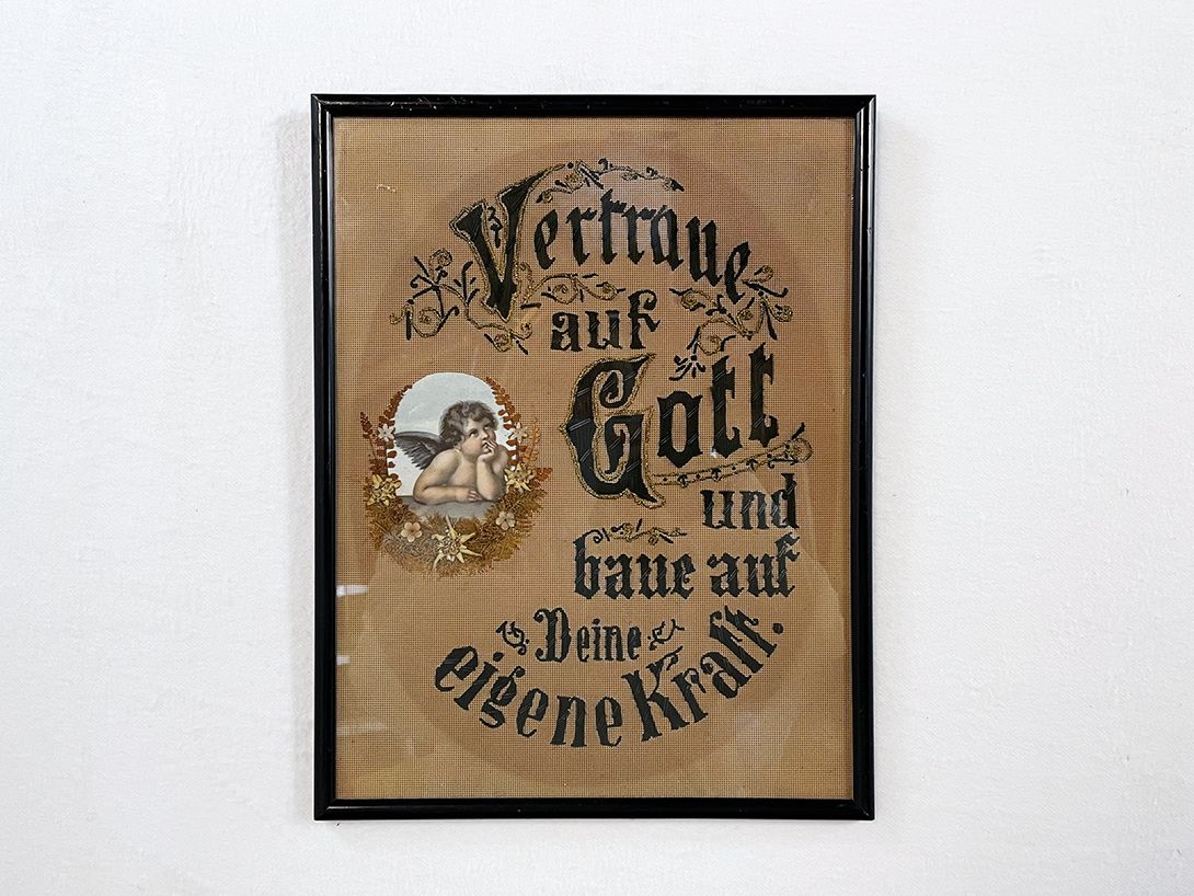 Foto Ancient Christian German Embroidery Script House Blessing 59&#215;34 15A18