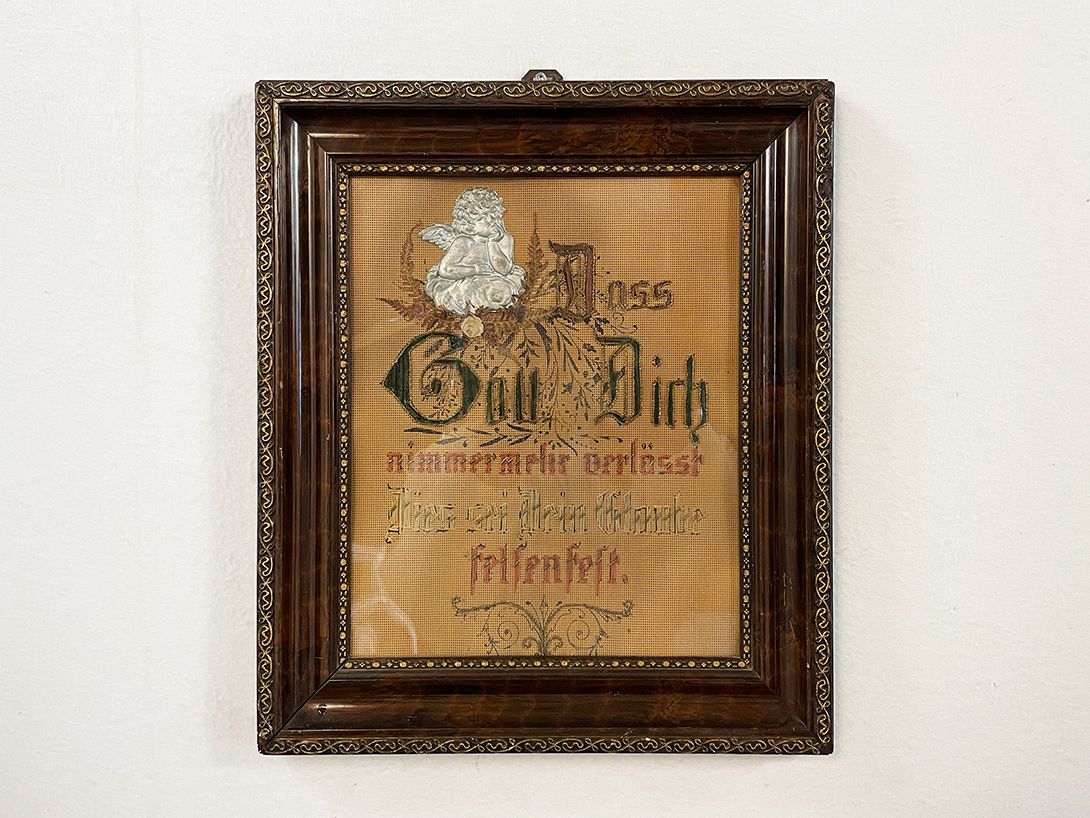 Foto ANCIENT CHRISTIAN GERMAN EMBROIDERY SCRIPT HOUSE BLESSING 47&#215;41 15A21