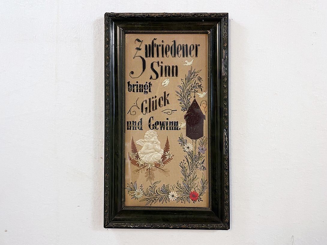Foto Ancient Christian German Embroidery Script House Blessing 59&#215;34 15A19