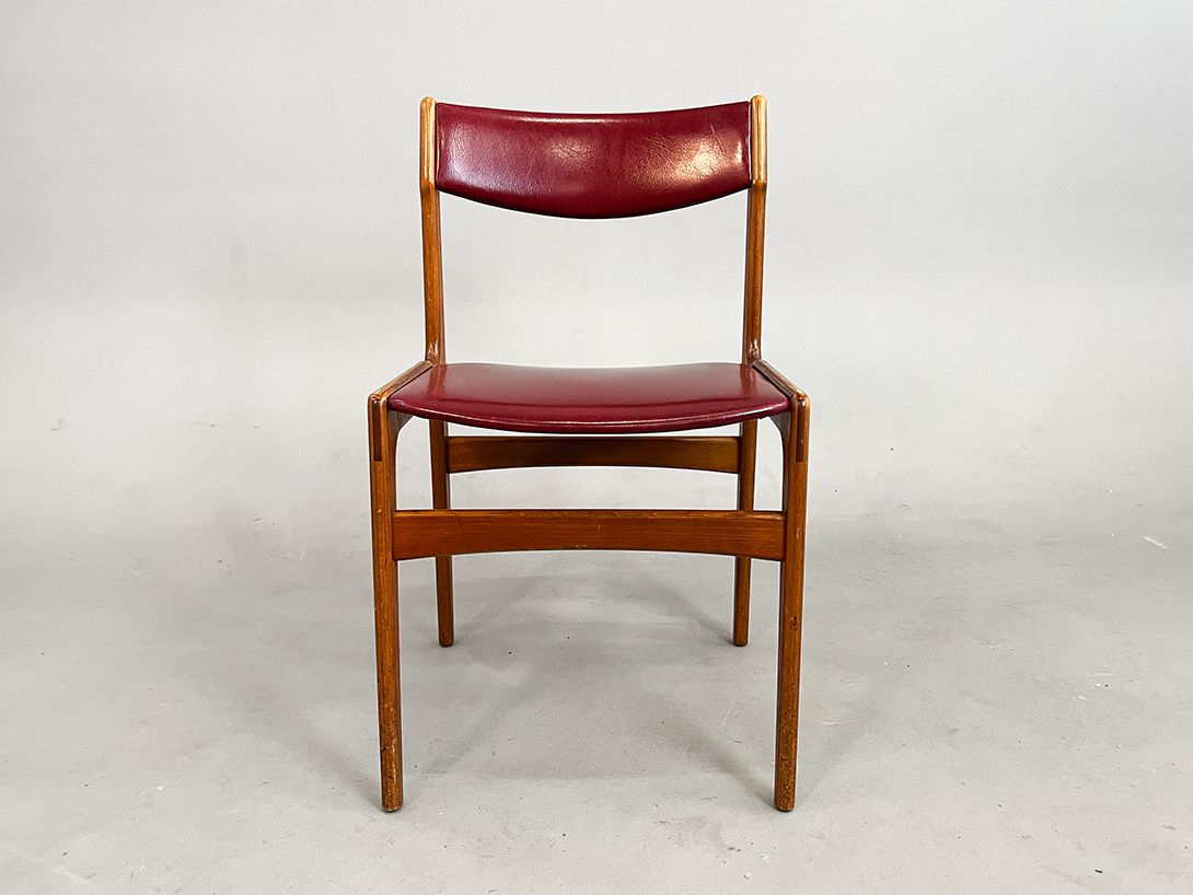 Foto Red Danish Leather and Teak Chairs h80 *N