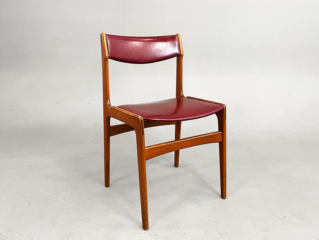 Foto Red Danish Leather and Teak Chairs h80 *N